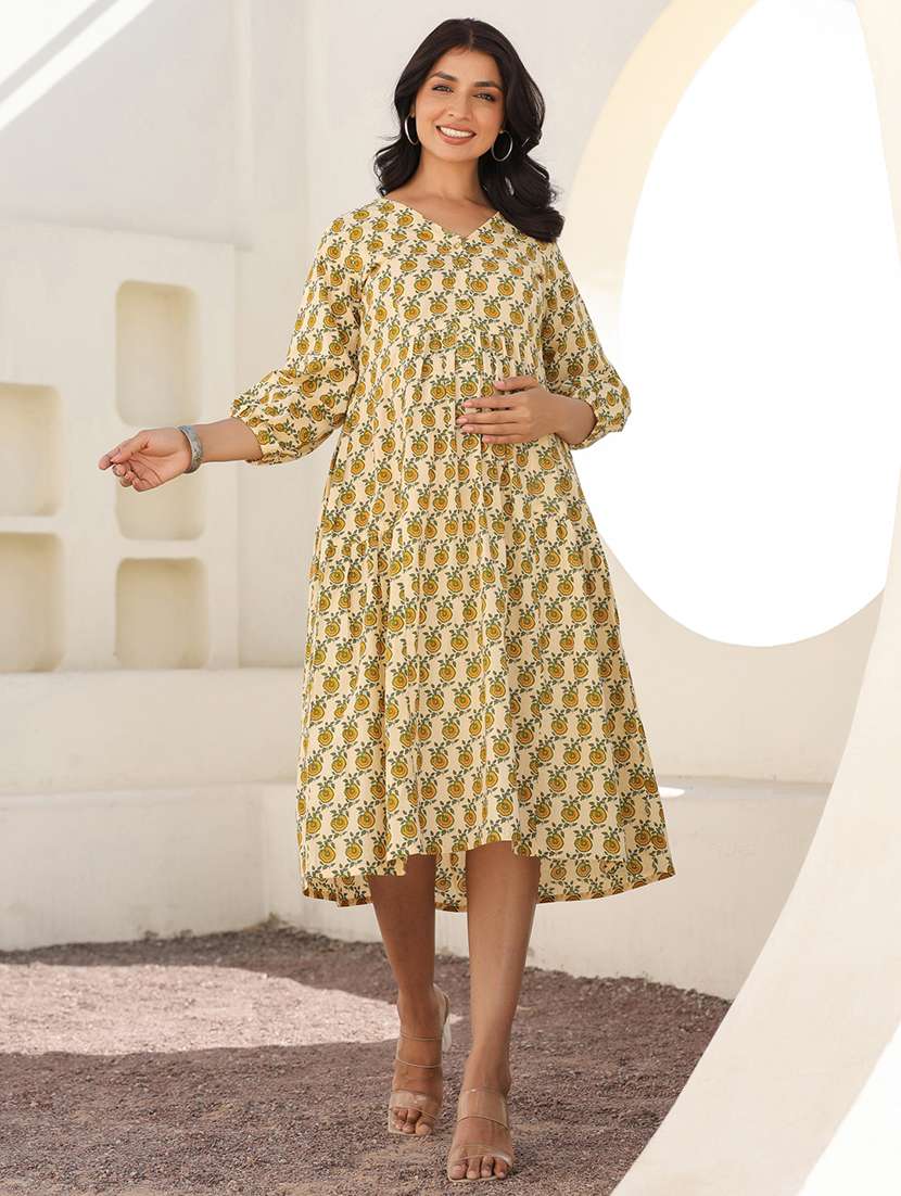 women floral printed maternity wear dress