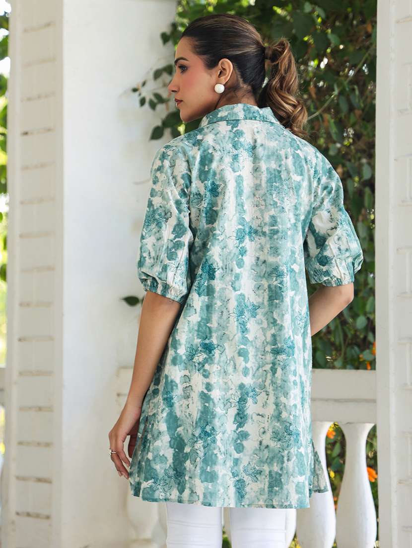 women green tie & dye puff sleeve tunic - 21906329 - Standard Image - 3