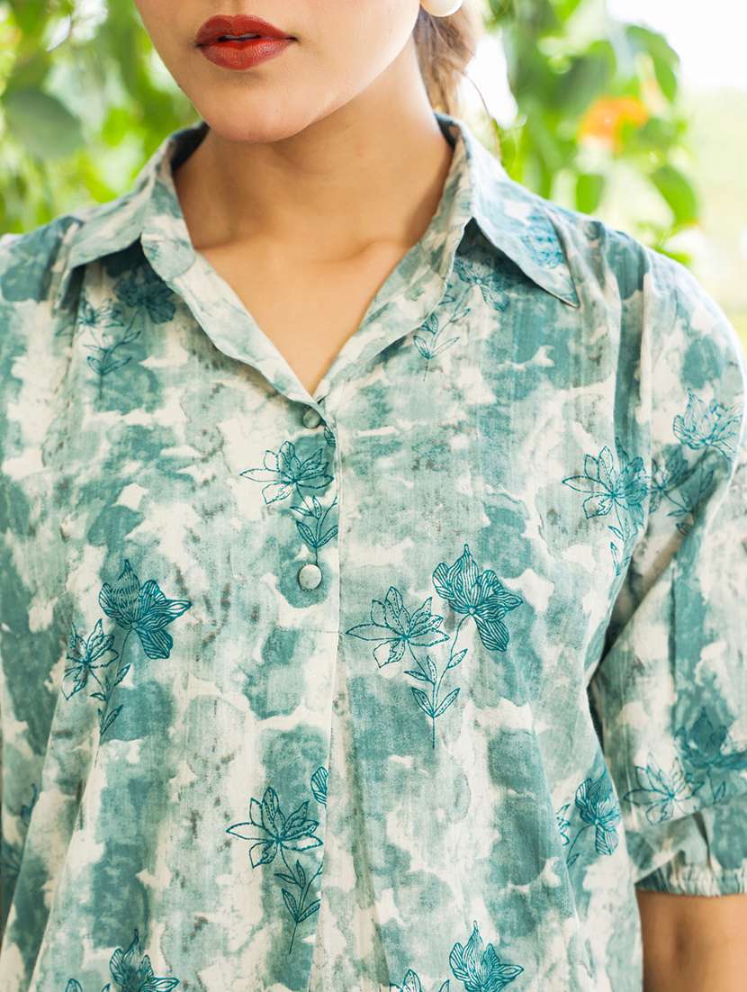 women green tie & dye puff sleeve tunic - 21906329 - Standard Image - 5