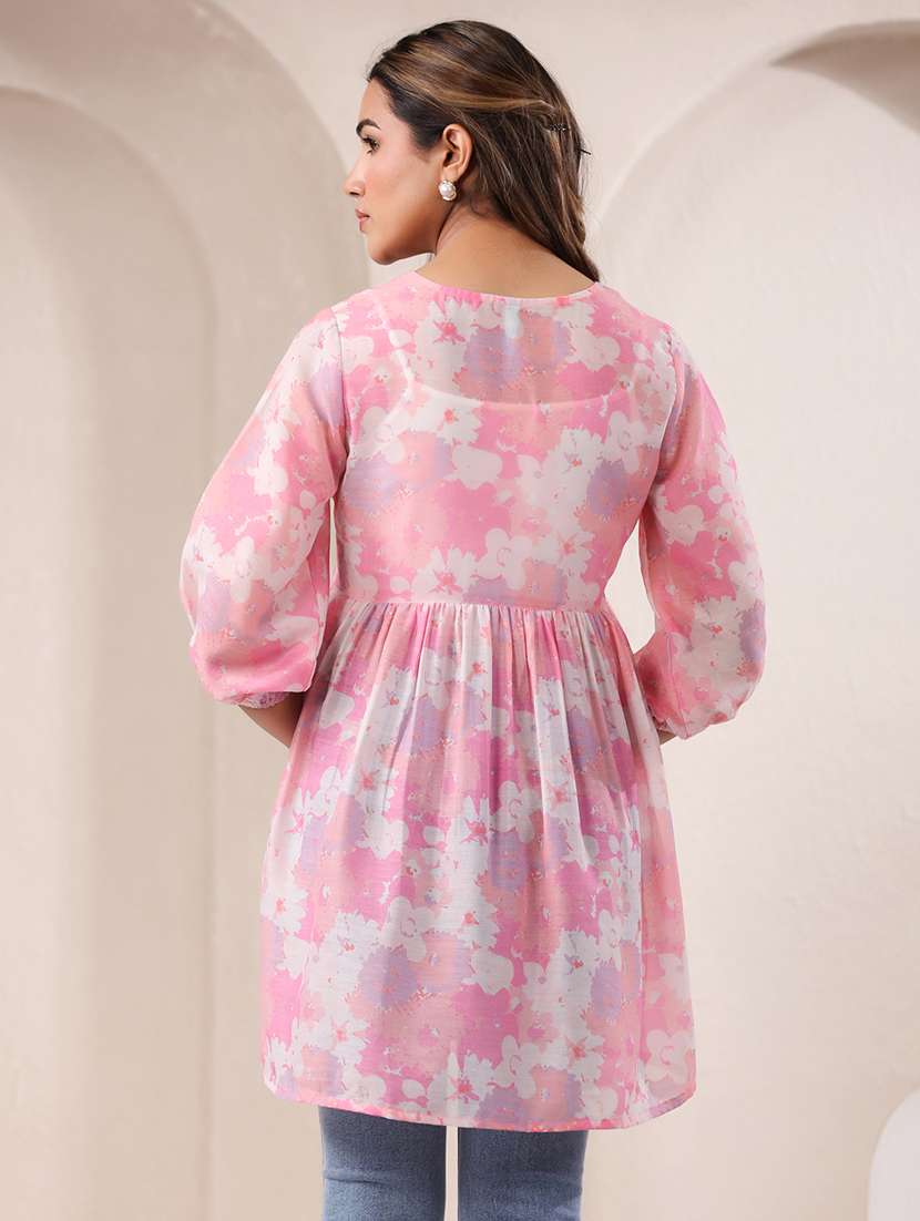 women pink floral printed a-line tunic - 21906344 -  Standard Image - 3