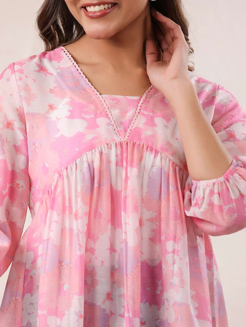 women pink floral printed a-line tunic - 21906344 -  Standard Image - 5