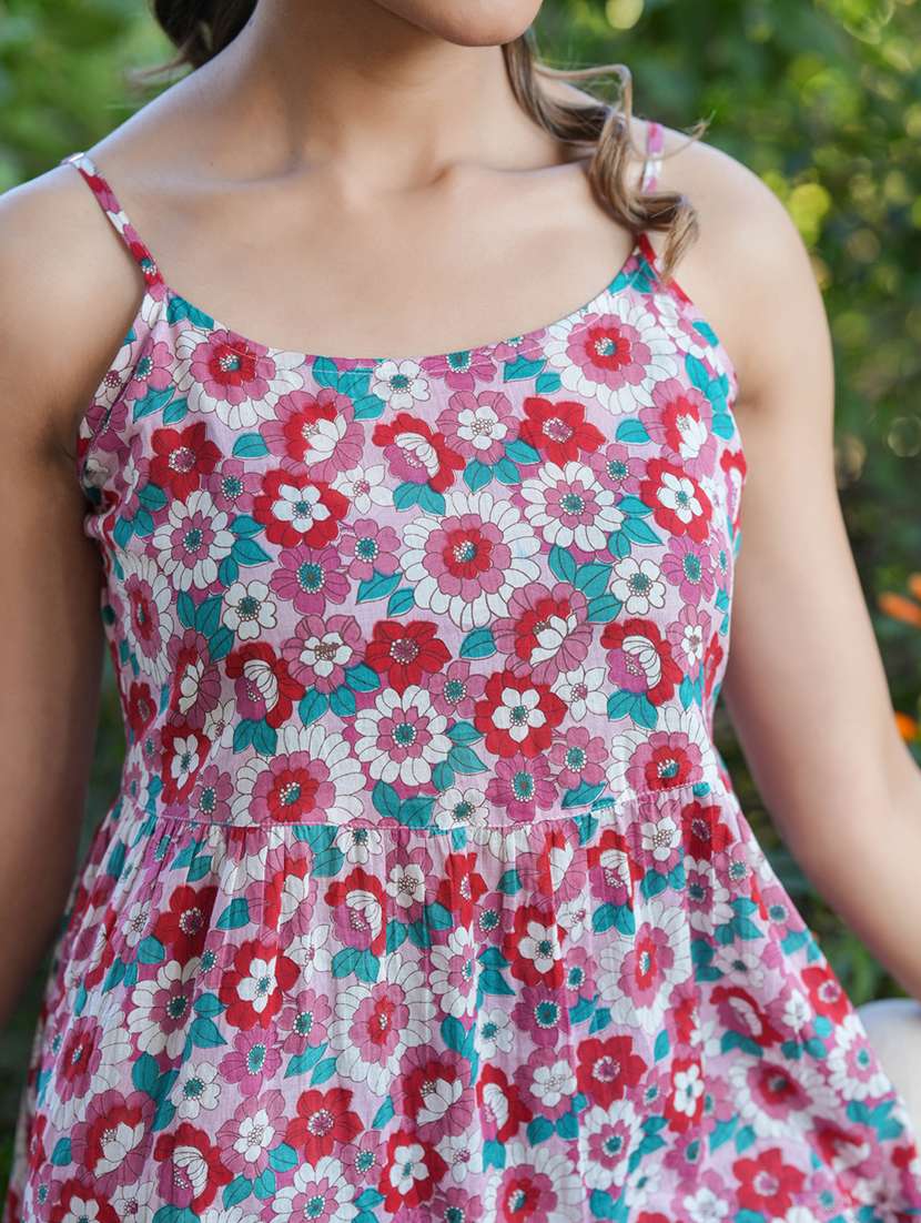 women pink floral sleeveless tiered tunic - 21906346 -  Standard Image - 5