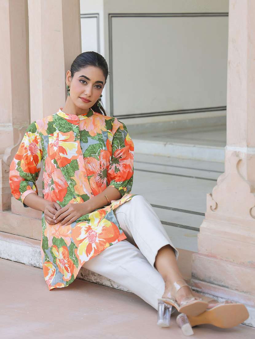 women floral printed three quarter sleeve a-line tunic - 21906348 - Standard Image - 3