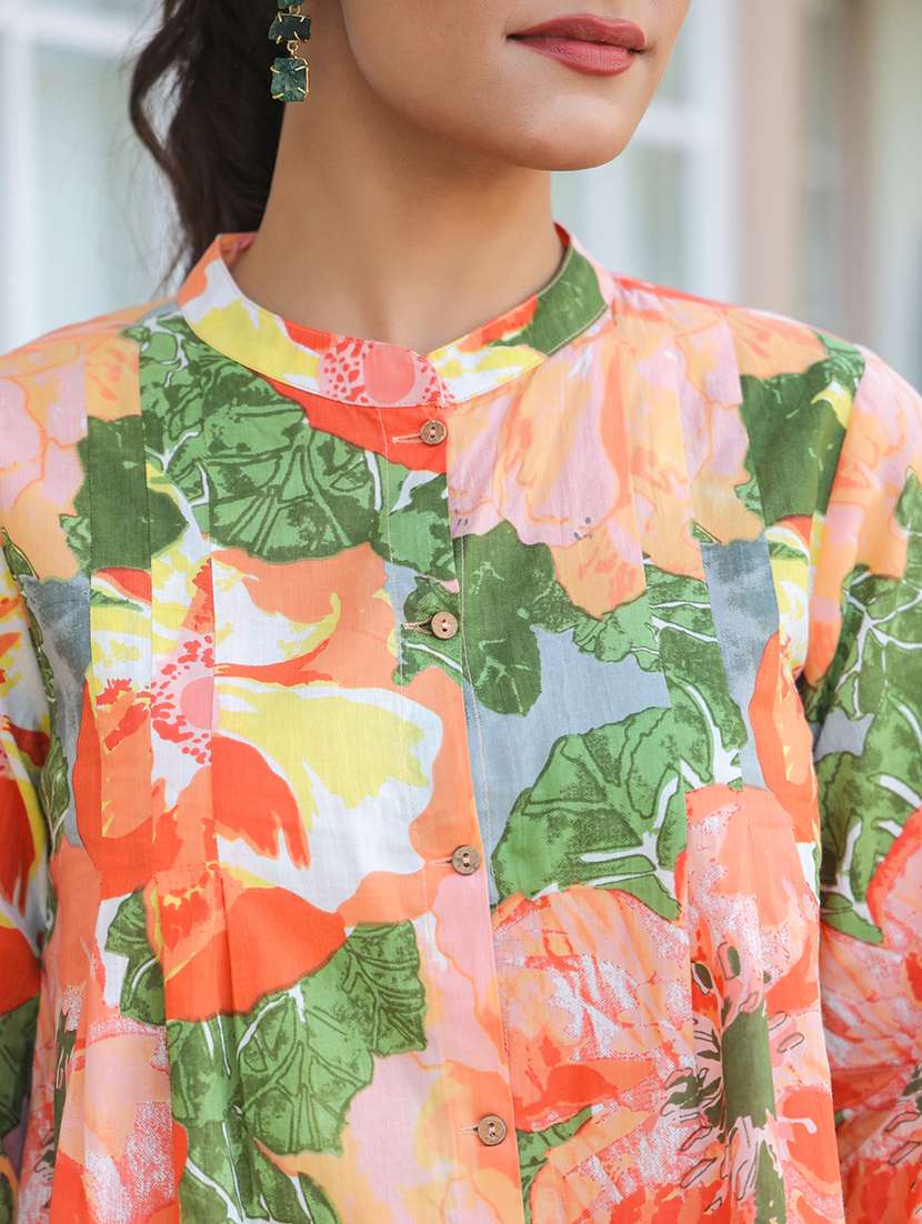 women floral printed three quarter sleeve a-line tunic - 21906348 - Standard Image - 5