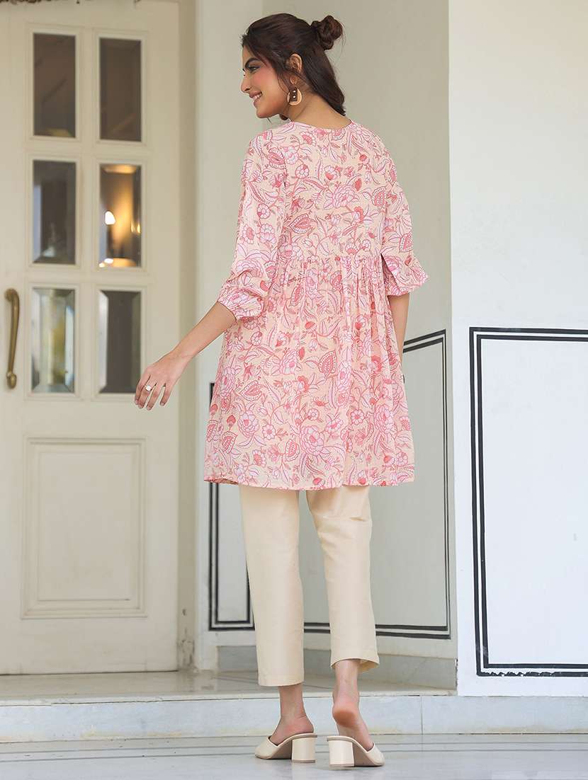 women peach floral printed flared tunic - 21906349 - Standard Image - 3