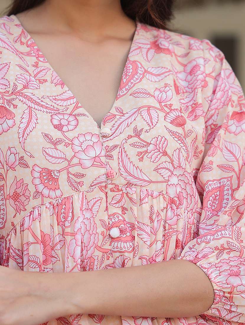 women peach floral printed flared tunic - 21906349 - Standard Image - 5