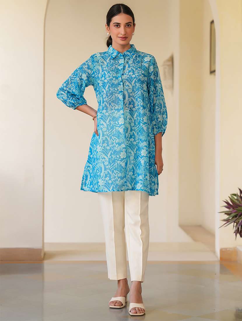 women blue floral printed a-line tunic - 21906354 -  Zoom Image - 0