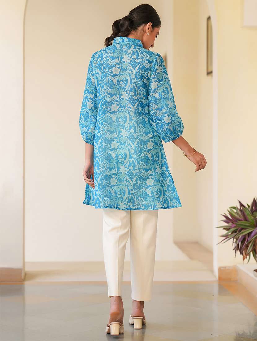 women blue floral printed a-line tunic - 21906354 -  Standard Image - 3