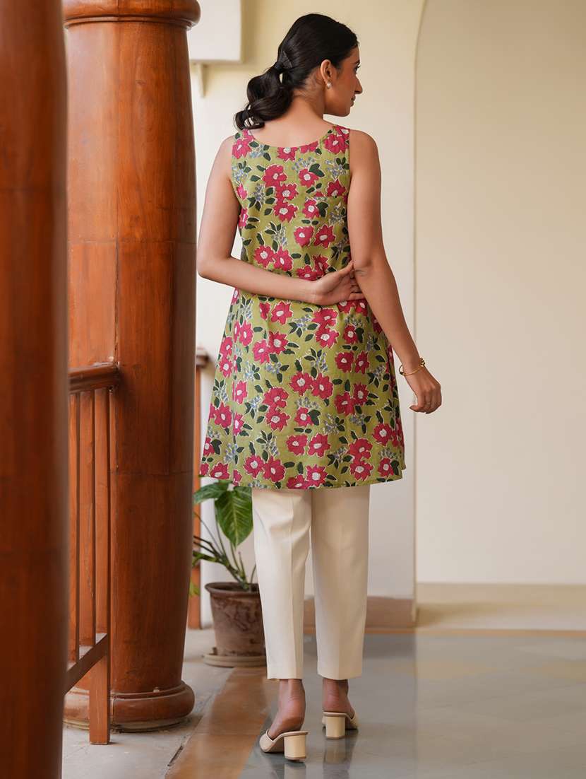 women olive floral printed a-line tunic - 21906356 -  Standard Image - 3