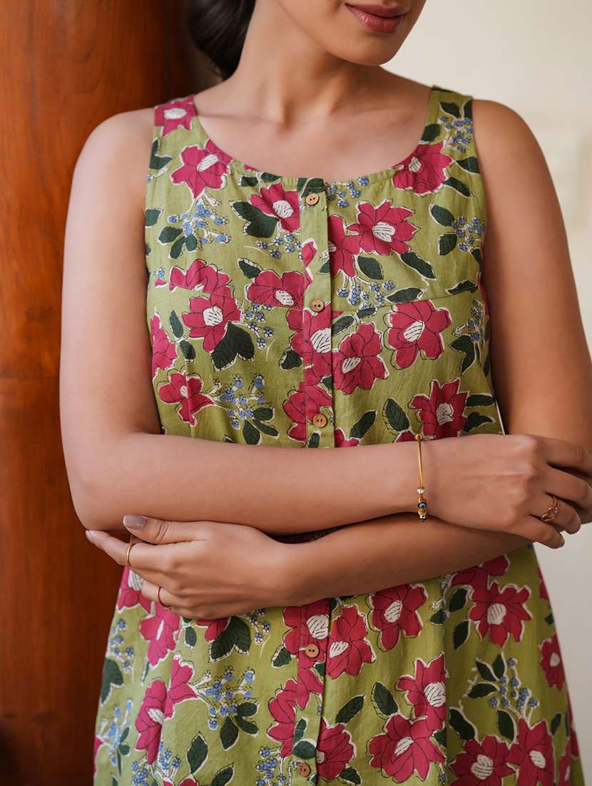 women olive floral printed a-line tunic - 21906356 -  Standard Image - 5