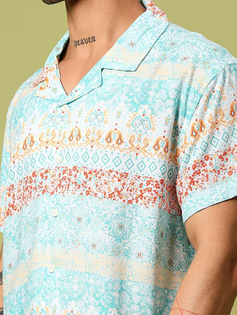 men printed short sleeve loose fit casual shirt - 21906389 -  Standard Image - 5