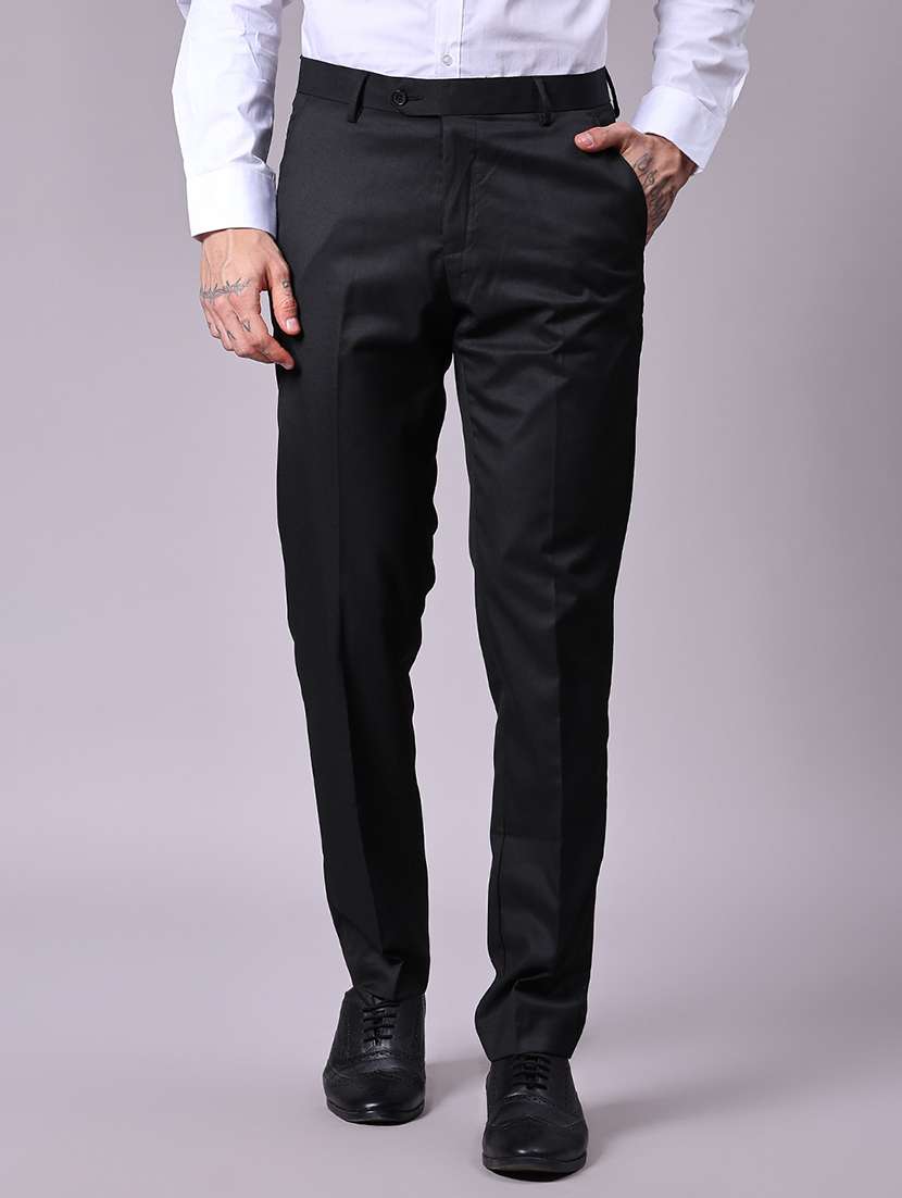 men solid mid rise flat front formal trouser