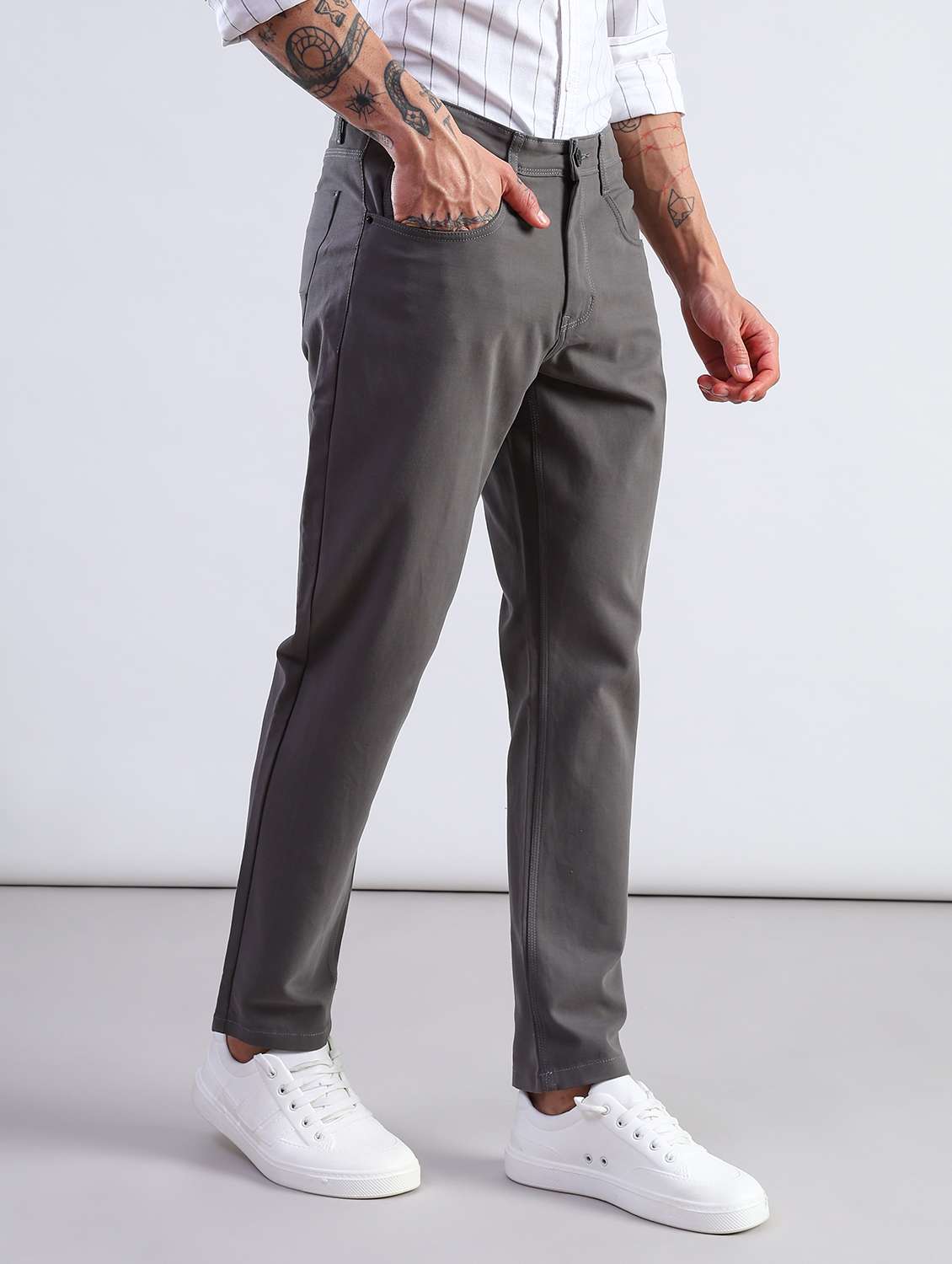 men solid mid rise chinos casual trouser - 21906412 -  Standard Image - 3