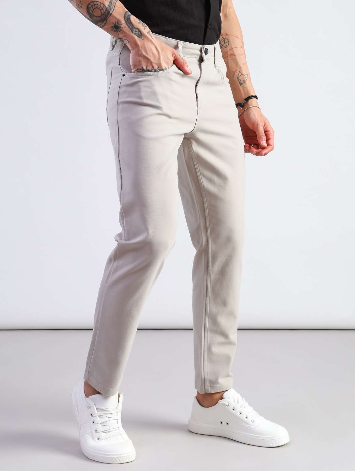 men solid mid rise chinos casual trouser - 21906414 -  Standard Image - 3