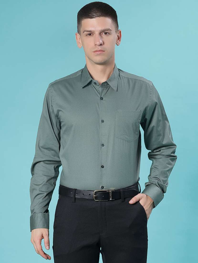 men solid long sleeve collared shirt