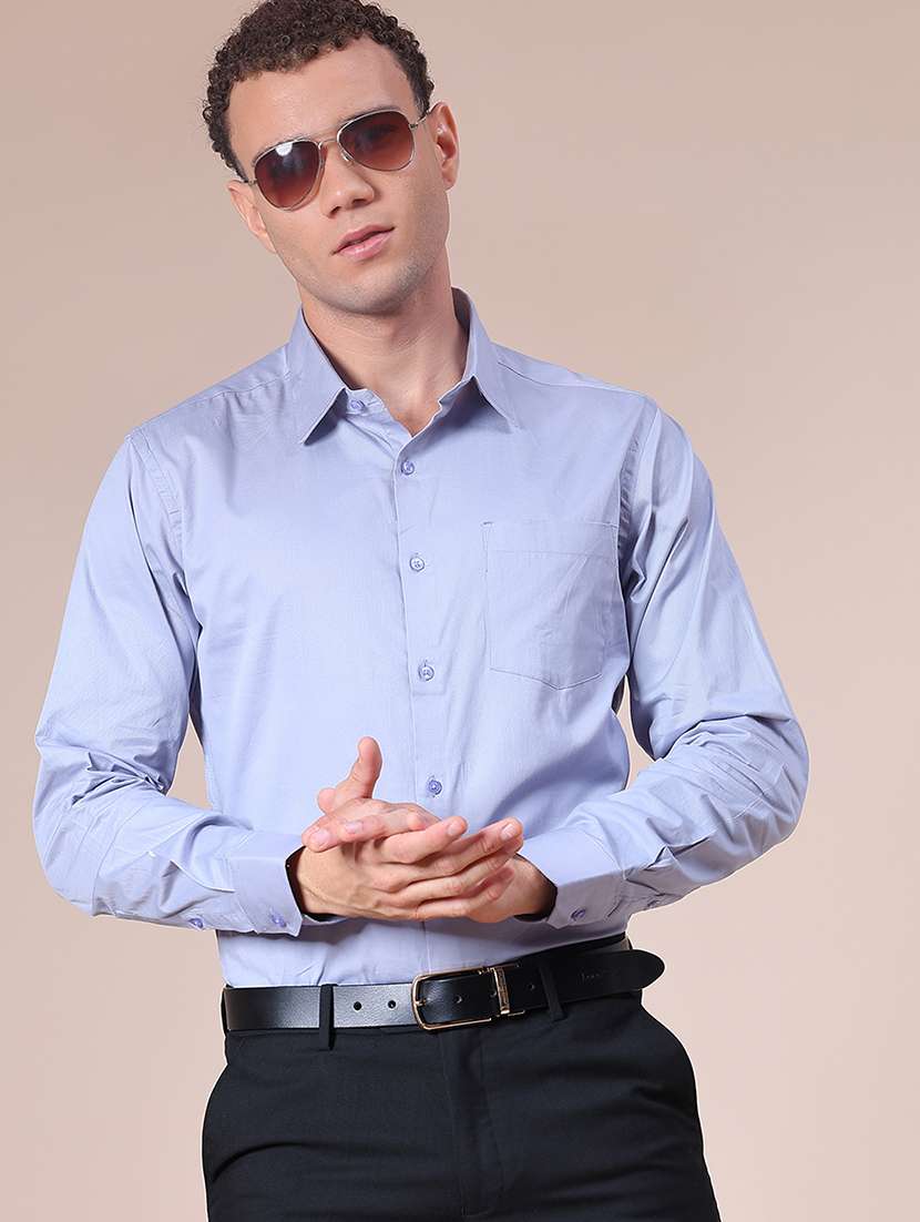 men solid long sleeve collared shirt