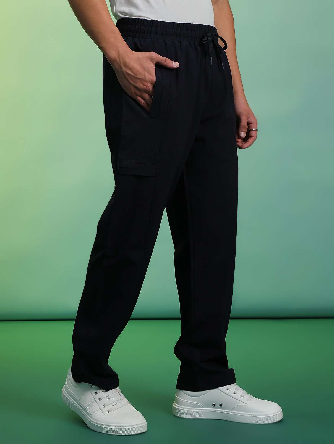 navy blue nylon track pant - 21906575 - Standard Image - 3