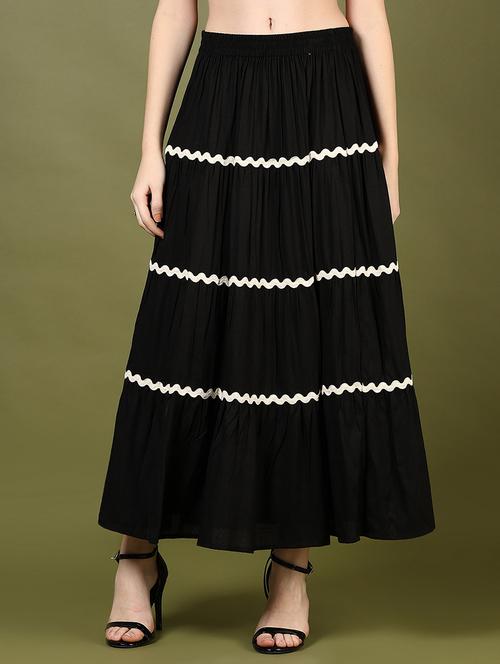 women black solid mid rise tiered skirt - 21906640 - Standard Image - 0