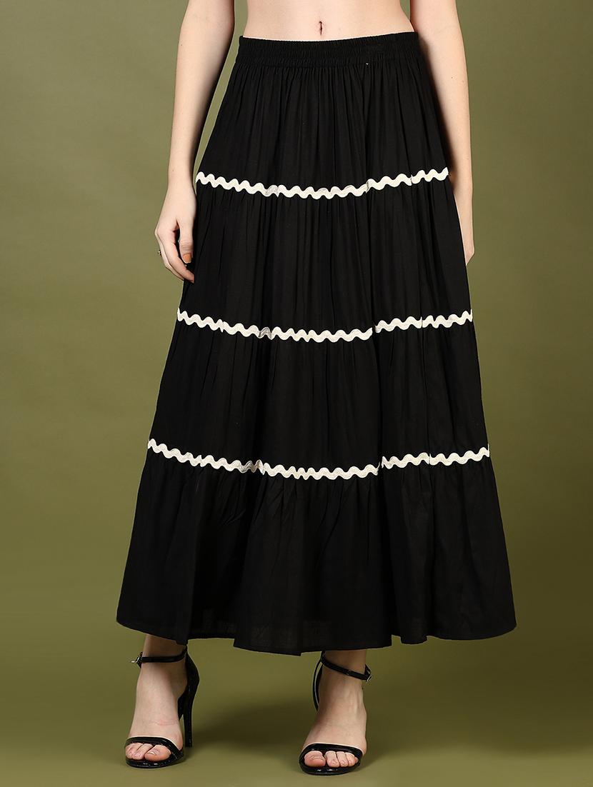 women black solid mid rise tiered skirt - 21906640 - Zoom Image - 0
