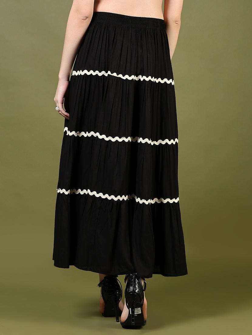 women black solid mid rise tiered skirt - 21906640 - Standard Image - 3