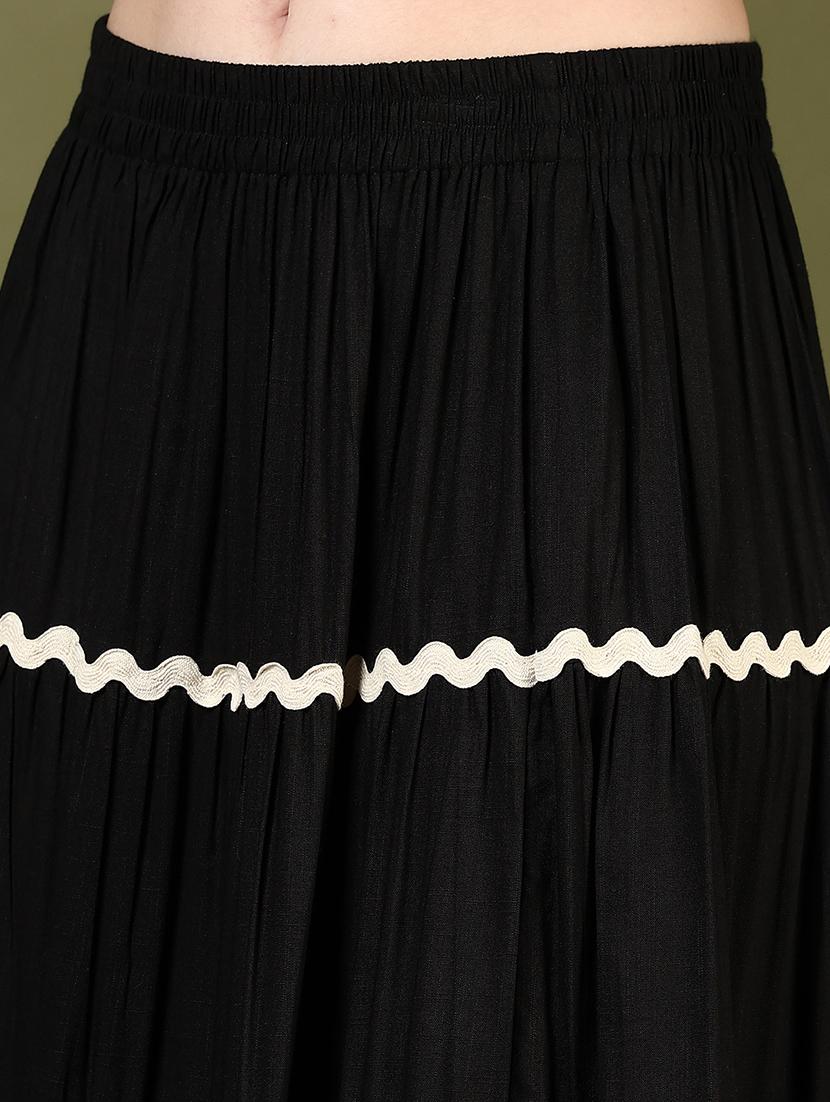 women black solid mid rise tiered skirt - 21906640 - Standard Image - 5