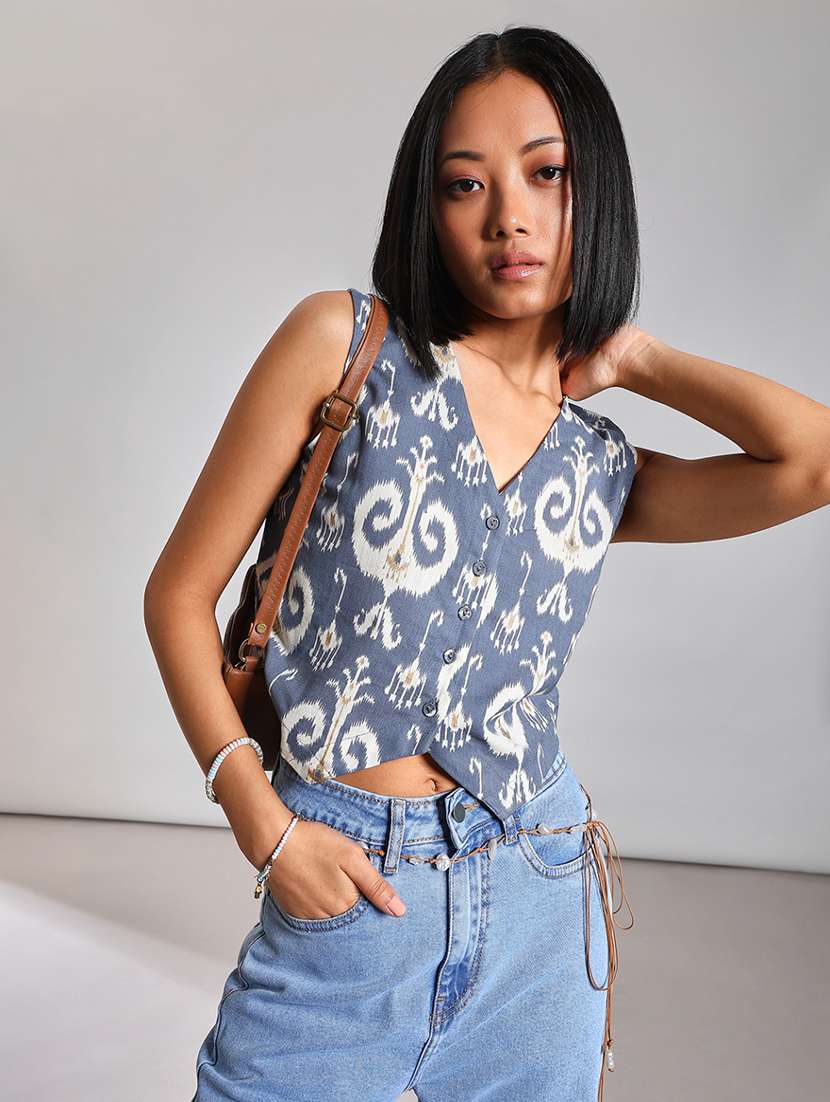 women ikat printed sleeveless waist top