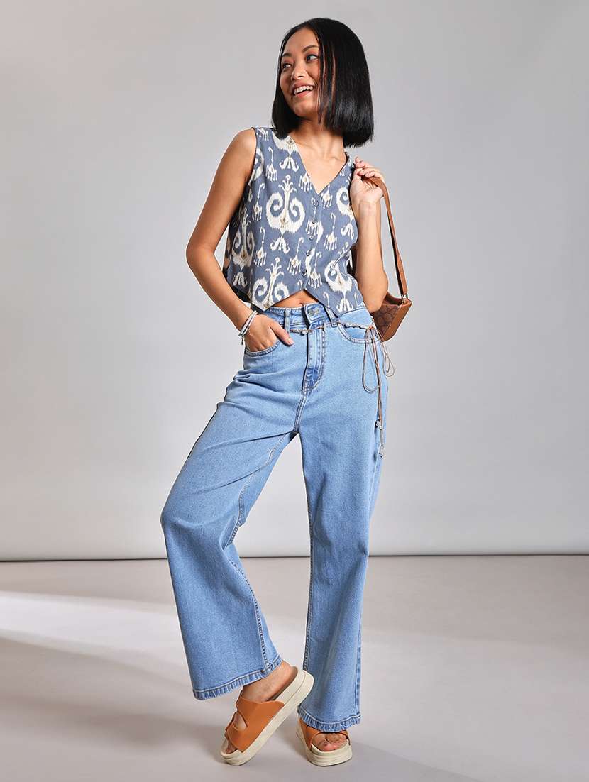 women ikat printed sleeveless waist top - 21906644 -  Standard Image - 3