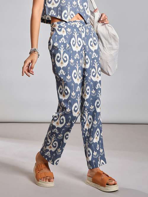 women ikat printed mid rise pleated trouser - 21906645 -  Standard Image - 0