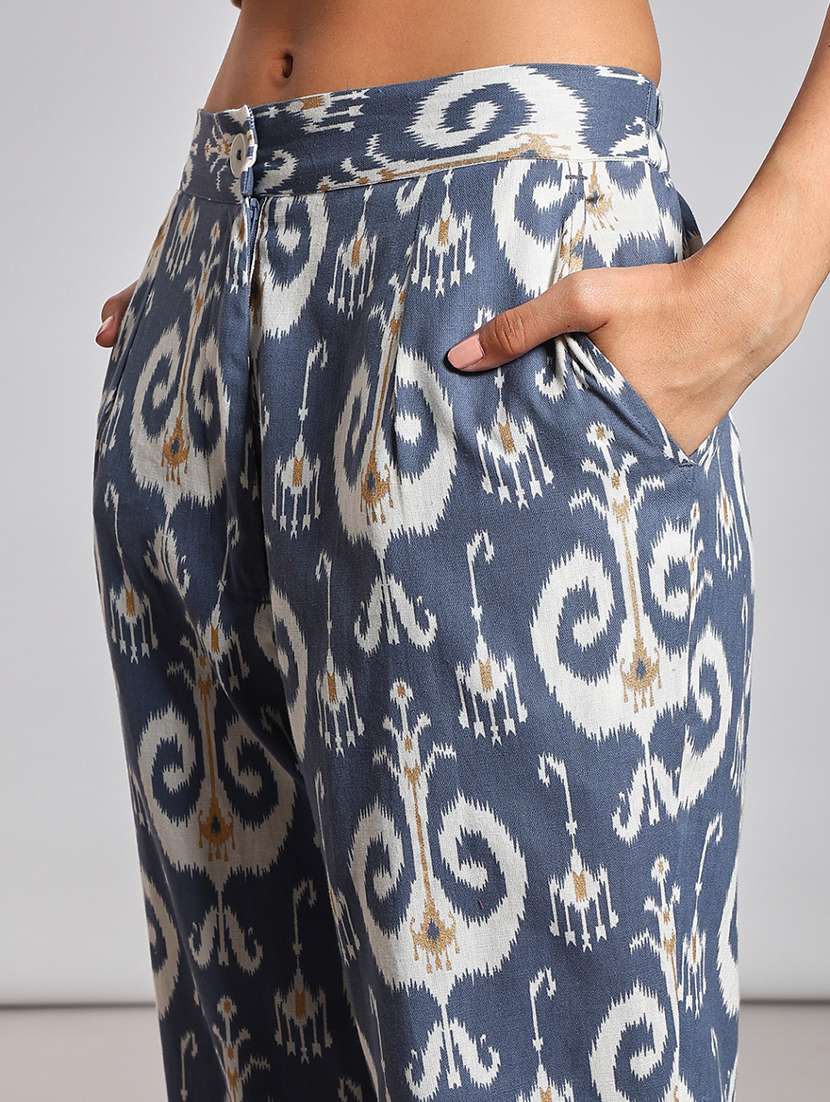 women ikat printed mid rise pleated trouser - 21906645 -  Standard Image - 5