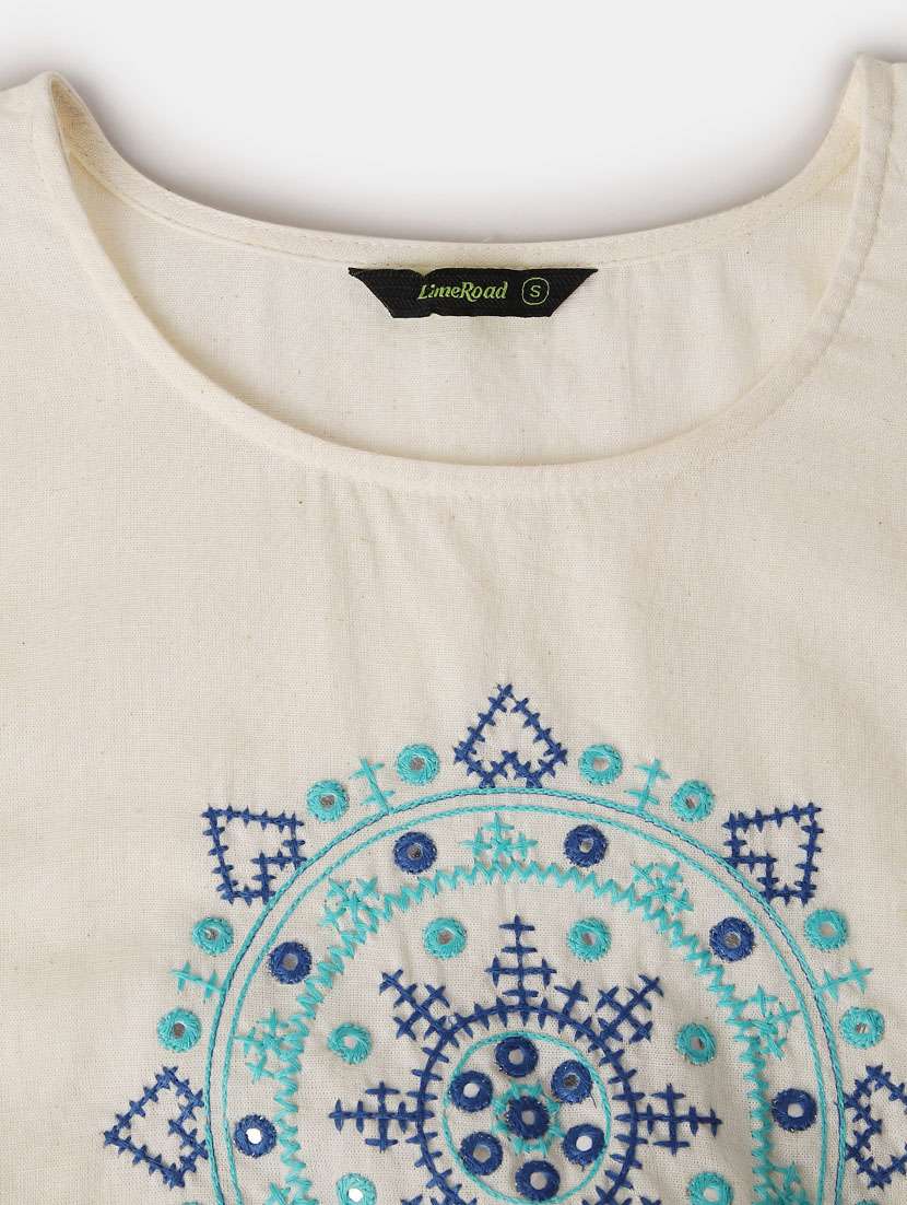 women off white embroidered round neck crop top - 21906647 - Standard Image - 5