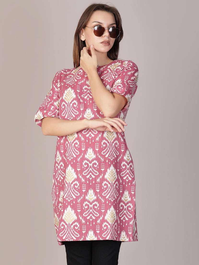 women ikat printed short sleeve a-line kurti - 21906658 - Zoom Image - 0