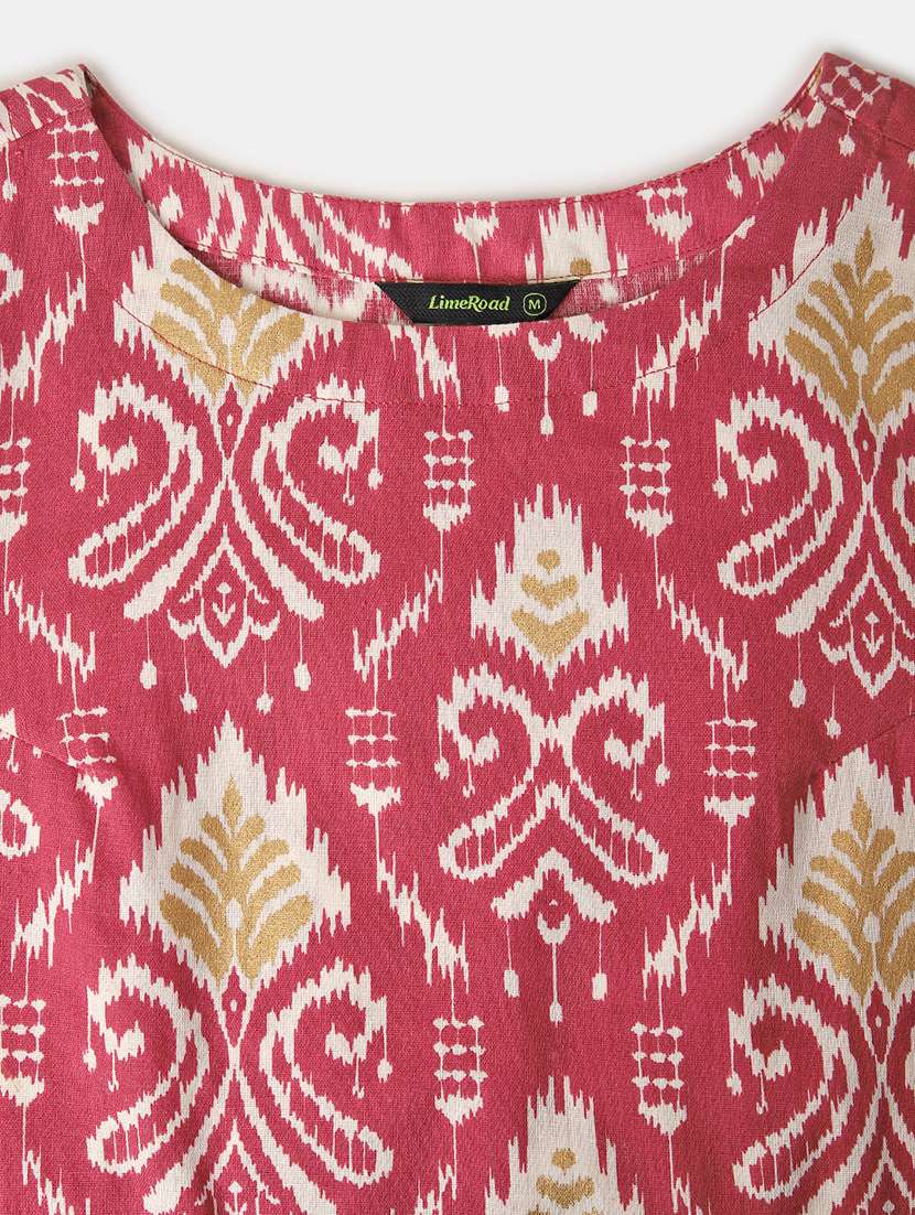 women ikat printed short sleeve a-line kurti - 21906658 - Standard Image - 5