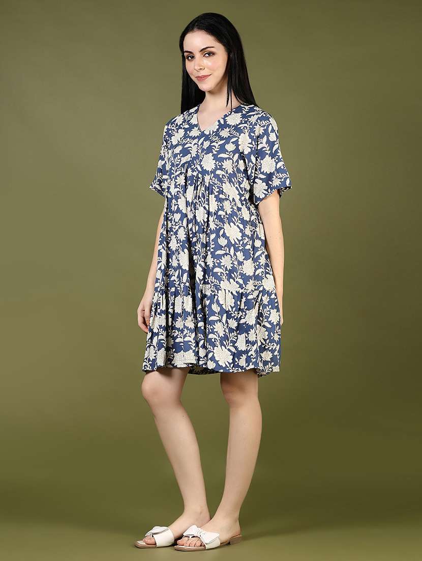 women floral print short sleeve tiered dress - 21906662 - Standard Image - 3