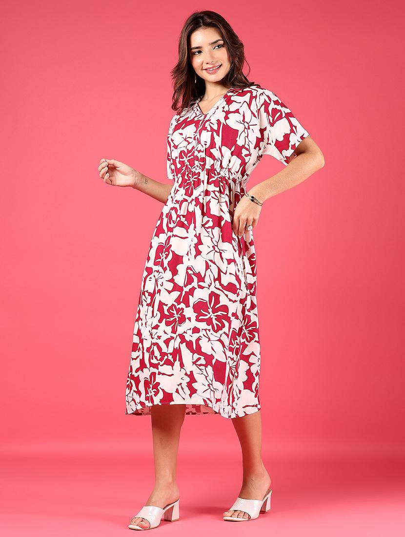 wome printed short sleeve a-line dress - 21906670 - Standard Image - 3