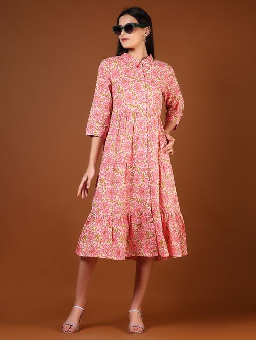 women floral print collared tiered dress - 21906671 -  Standard Image - 0