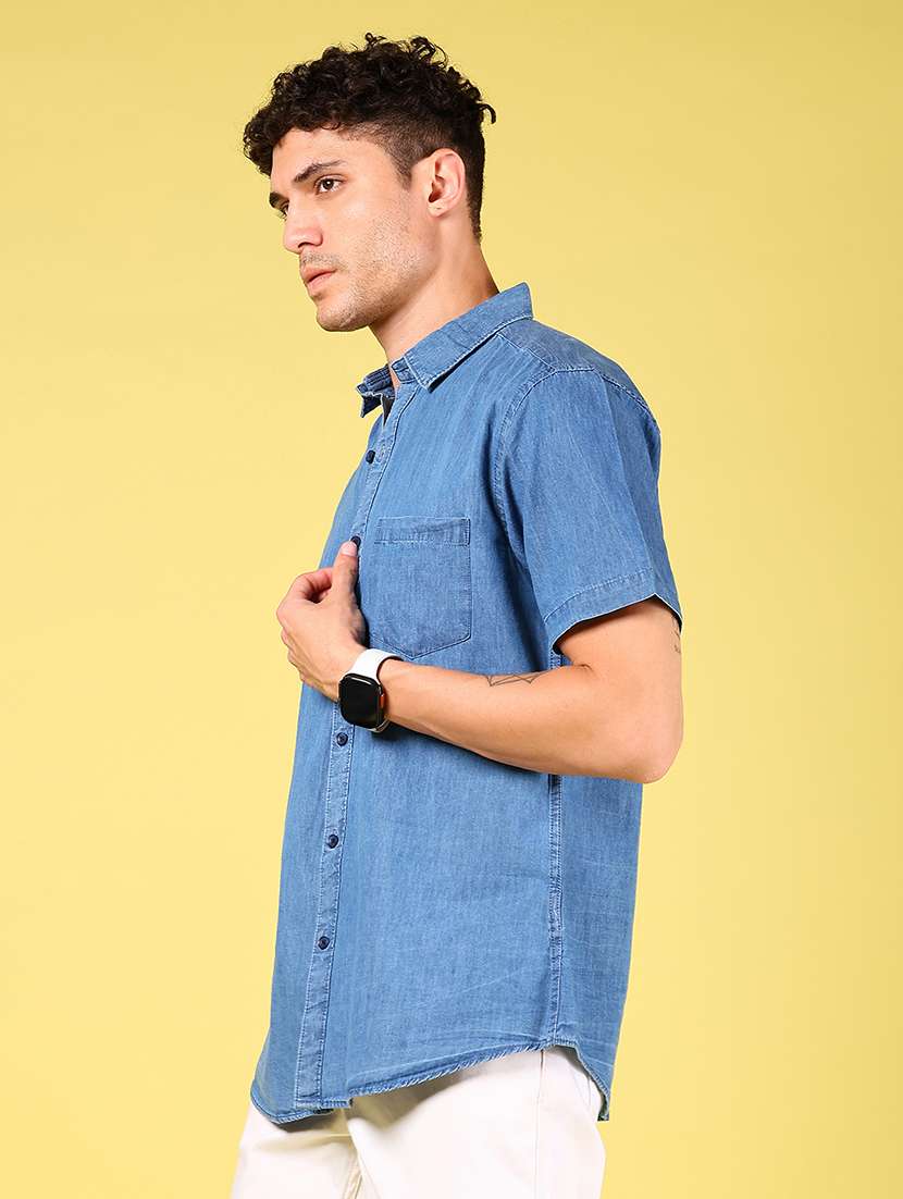 men solid collared short sleeve casual shirt - 21906765 -  Standard Image - 3
