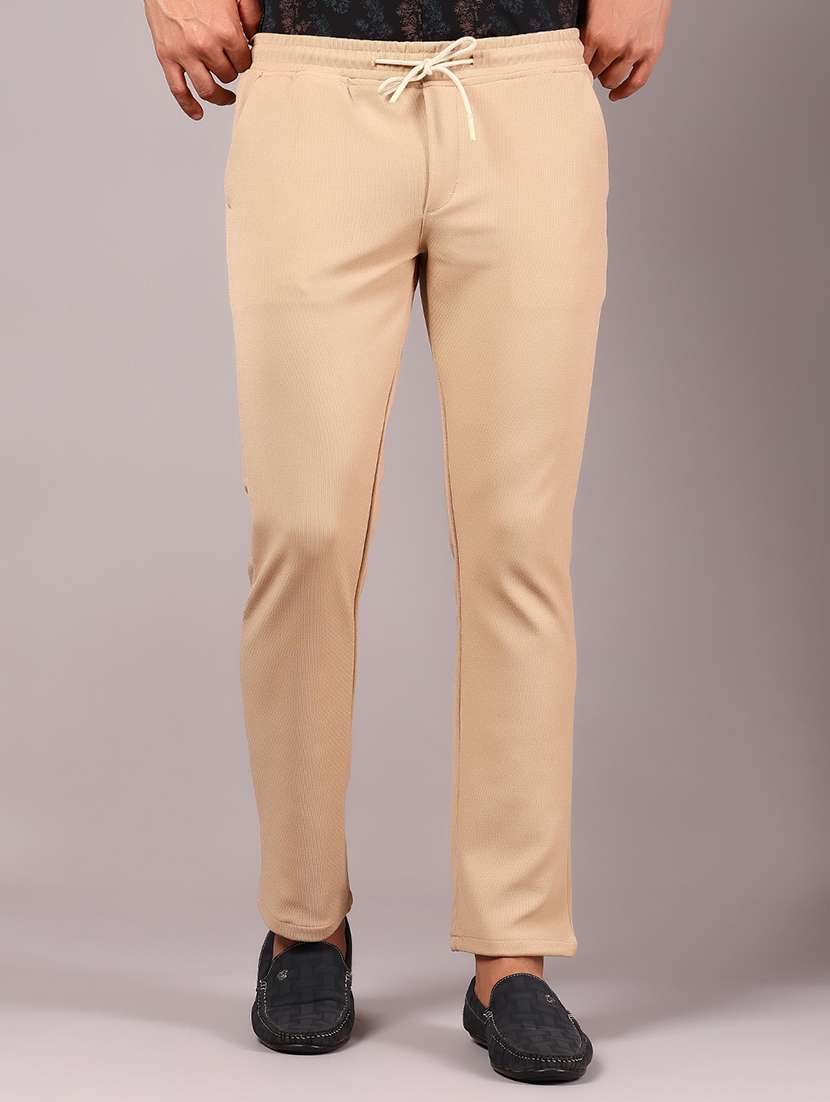men solid md rise casual chinos 