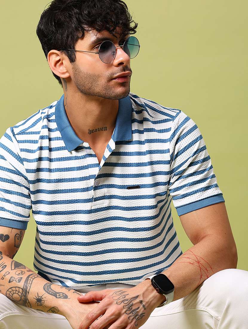 men striped short sleeve regular fit polo t-shirt - 21906799 -  Zoom Image - 0