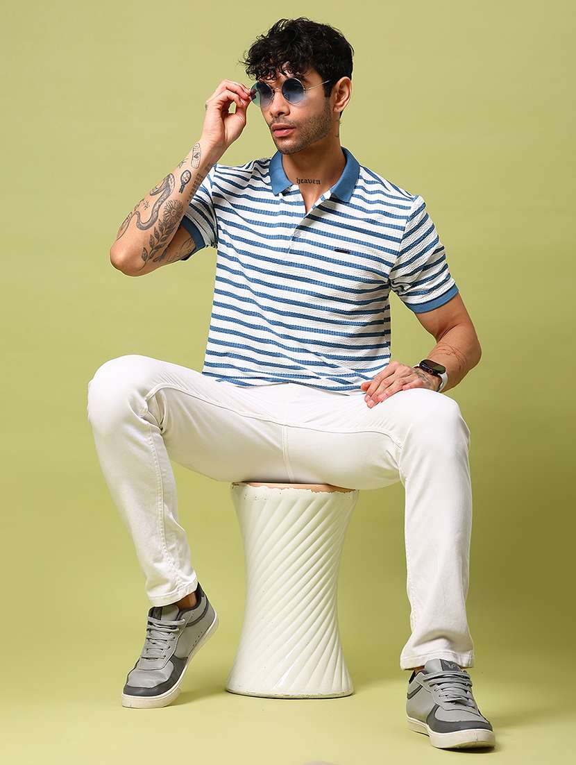 men striped short sleeve regular fit polo t-shirt - 21906799 - Standard Image - 3