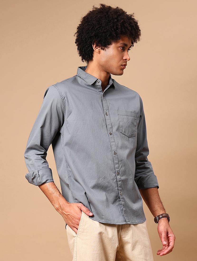 men solid collared long sleeve loose fit shirt - 21906808 - Standard Image - 3