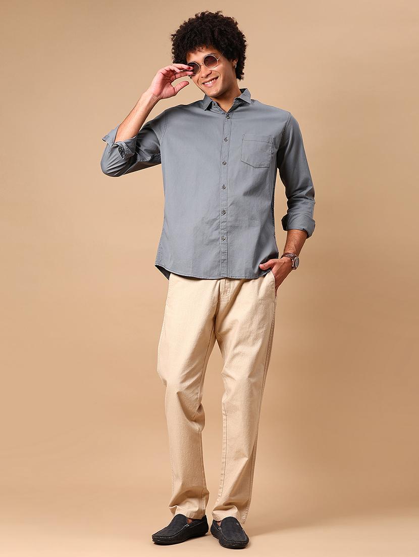 men solid collared long sleeve loose fit shirt - 21906808 - Standard Image - 5