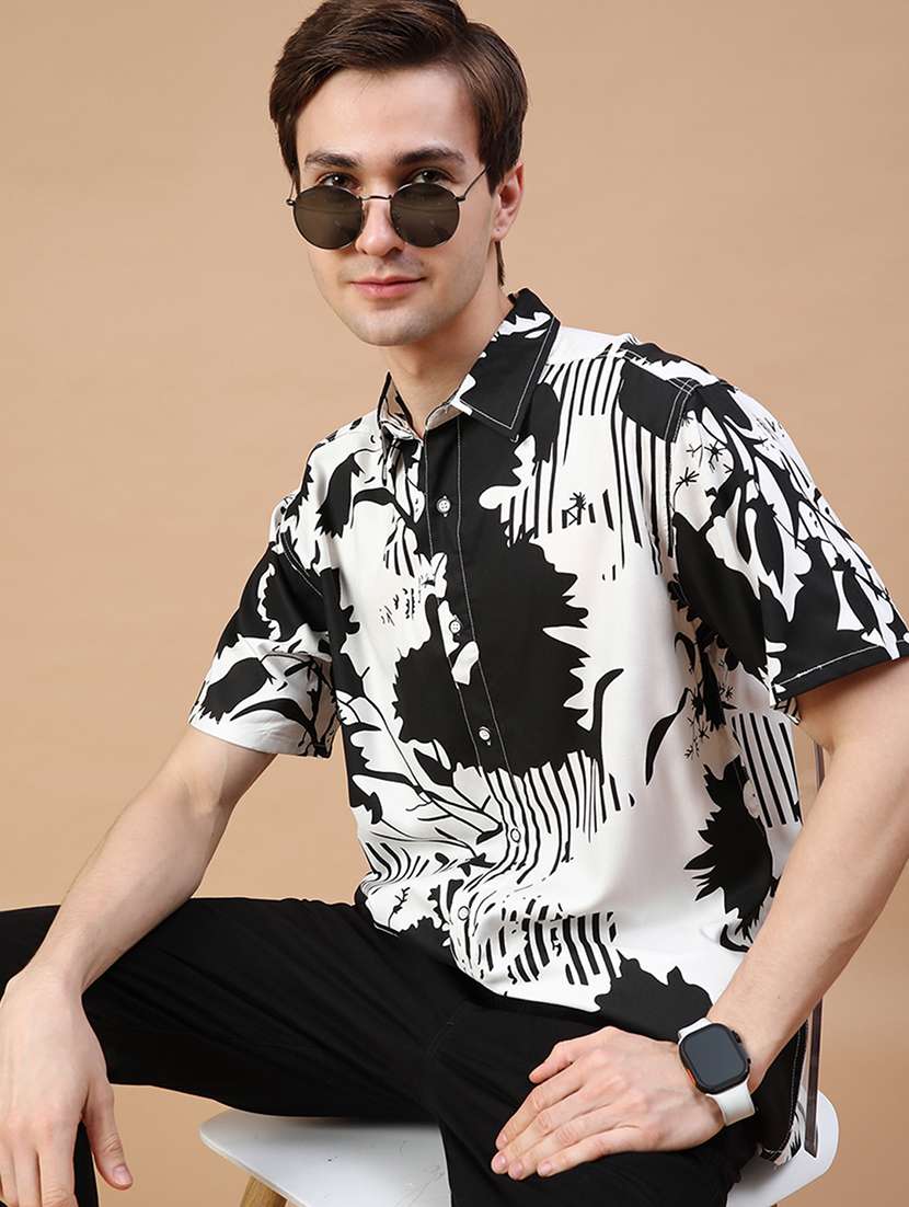 men printed collared short sleeve casual shirt