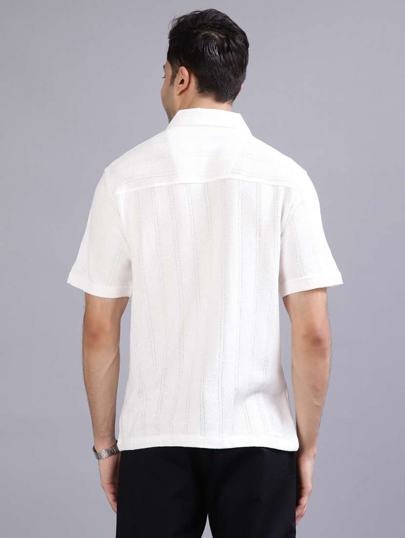 white textured fabric cuban collar shirt - 21906863 - Standard Image - 3
