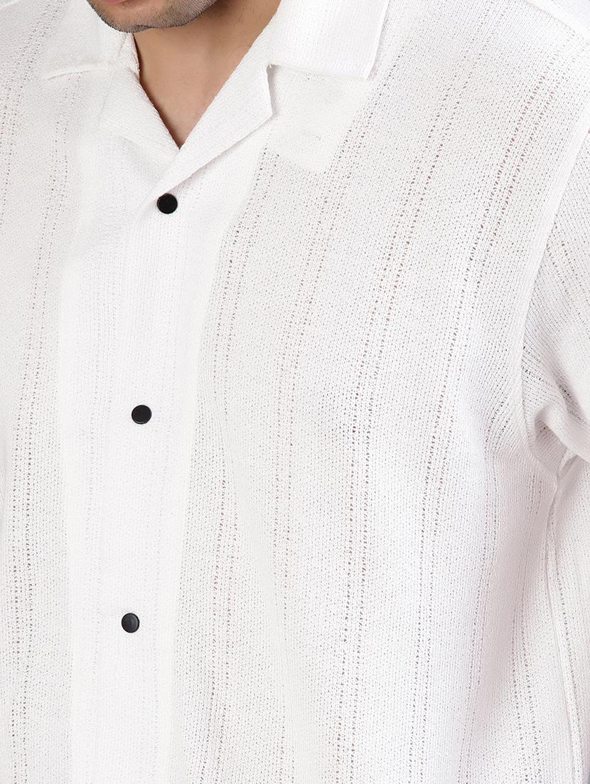 white textured fabric cuban collar shirt - 21906863 - Standard Image - 5