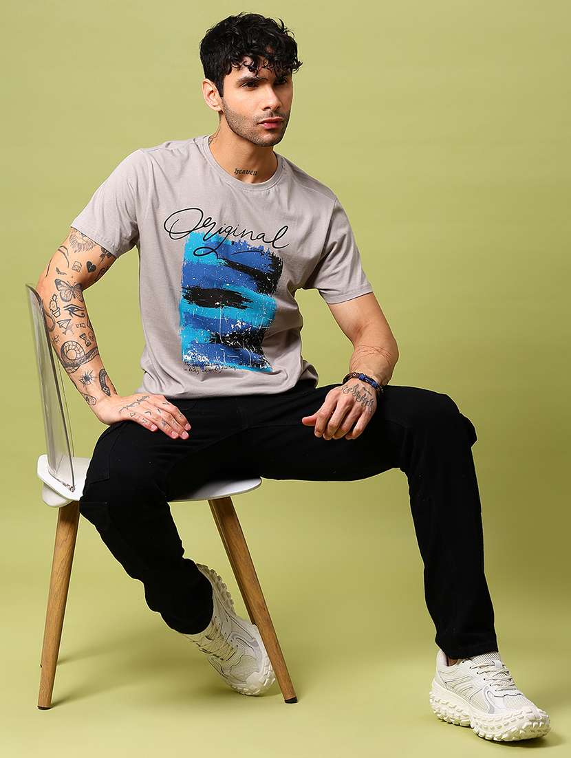 men front print round neck regular fit t-shirt - 21906897 -  Standard Image - 3