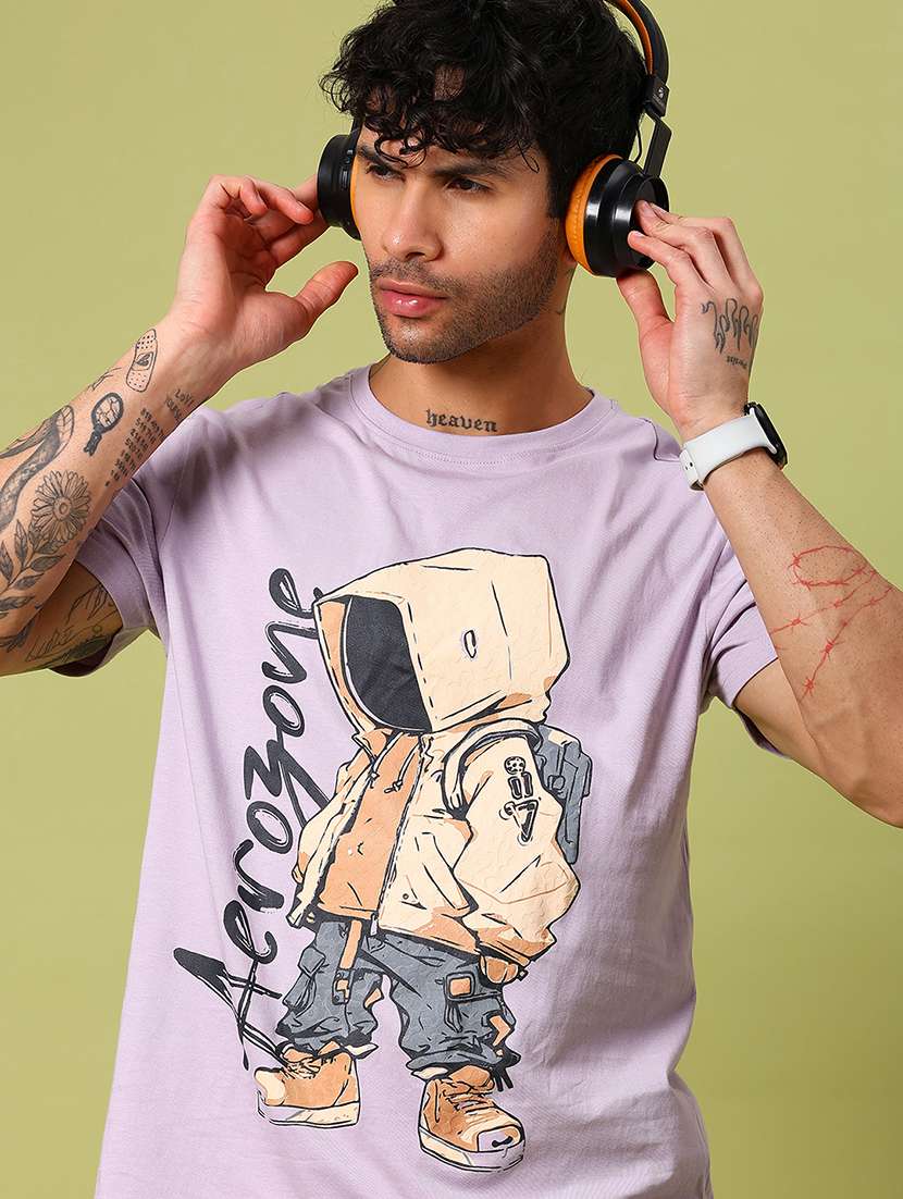 men front print round neck regular fit t-shirt