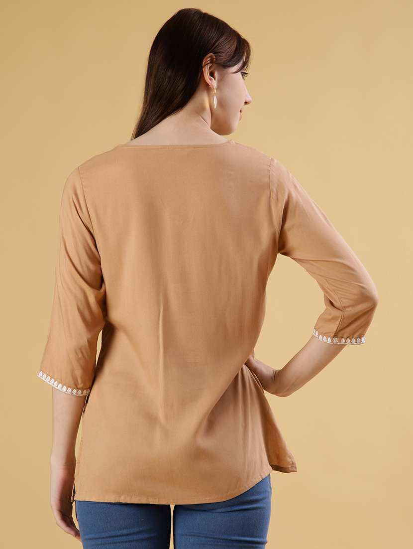 women embroidered three quarter sleeve kurti - 21907091 -  Standard Image - 3