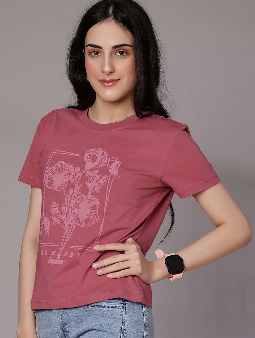 women front print round neck t-shirt
