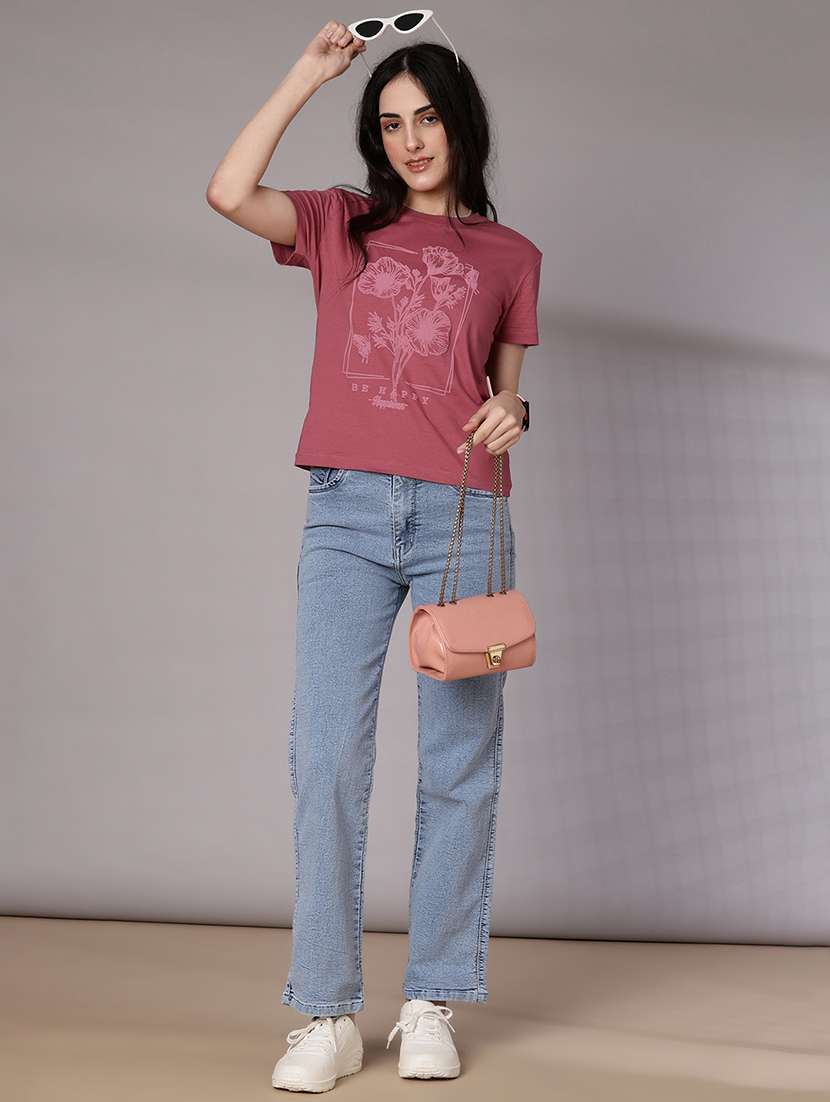 women front print round neck t-shirt - 21907114 - Standard Image - 5