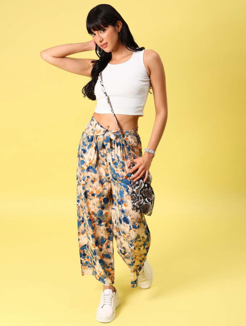 women printed mid rise straight palazzo - 21907126 - Standard Image - 5